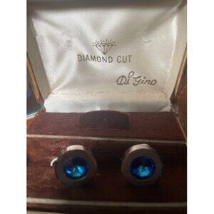 Di Gino Genuine Blue Stone Diamond Cut Cuff Links With Case Vintage